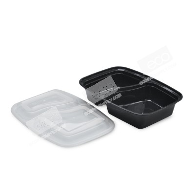 กล่องอาหาร PPดำ พร้อมฝา 2 ช่อง 850ml SZ/WL-6828 (50 ชุด/แพค)