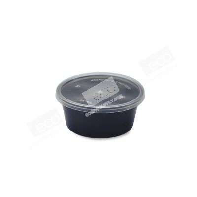 กล่องอาหารทรงกลม PP ดำ 370 ml (SK-12) (25 ชุด/แพค)