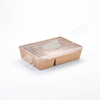 กล่องอาหารคราฟท์ 2 ช่อง 1200 ml +ฝา PET (50 ชุด/แพค)