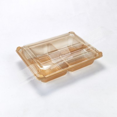 กล่องอาหาร PP สีทอง 3 ช่อง (EX) + ฝา PET วางช้อน (25ชุด/แพค) กล่องอาหาร PP สีทอง 3 ช่อง (EX) + ฝา PET วางช้อน (25ชุด/แพค)