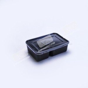 กล่องอาหาร PP ดำ 2 ช่อง 650 ml + ฝา PET (25 ชุด/แพค)