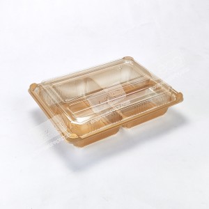 กล่องอาหาร PP สีทอง 3 ช่อง (EX) + ฝา PET วางช้อน(25ชุด/แพค)