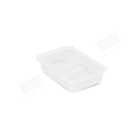 กล่องอาหาร PP ใส 500 ml (G-500 โลโก้แดง) พร้อมฝา (25 ชุด/แพค)