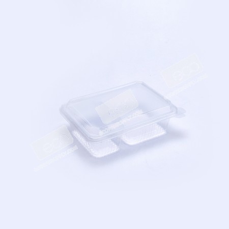 กล่องอาหาร PP ใส 2 ช่อง 650 กรัม (NPP) ฝาในตัว (25 ชิ้น/แพค)