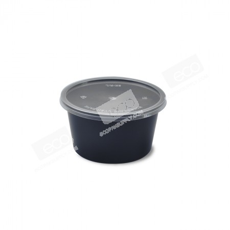 กล่องอาหารทรงกลม PP ดำ 460 ml (SK-16) (25 ชุด/แพค)
