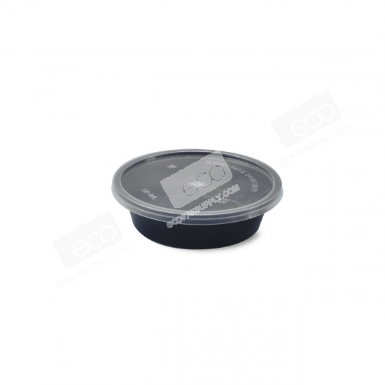 กล่องอาหารทรงกลม PP ดำ 220 ml (SK-8) (25 ชุด/แพค)
