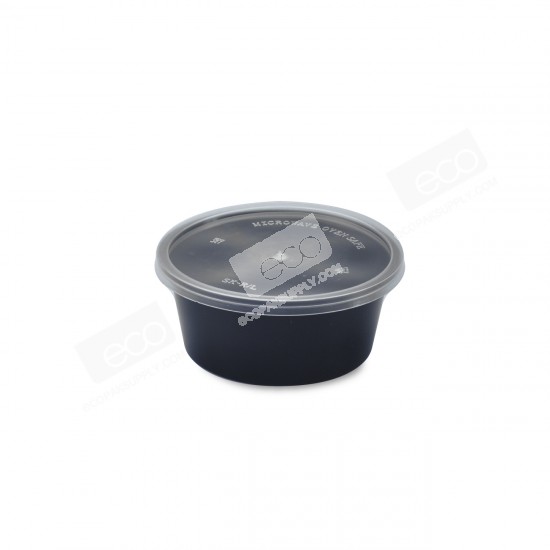 กล่องอาหารทรงกลม PP ดำ 370 ml (SK-12) (25 ชุด/แพค)