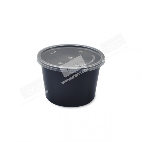 กล่องอาหารทรงกลม PP ดำ 540 ml (SK-20) (25 ชุด/แพค)
