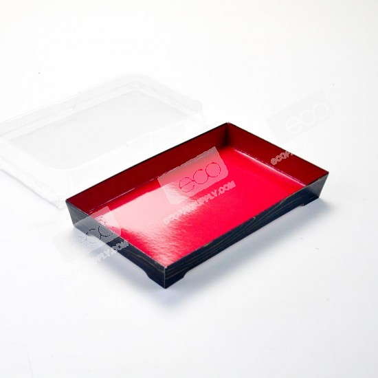 กล่องซูชิกระดาษ ลายแดง+ดำ พร้อมฝา PET ใส SKS20-12(50ชุด/แพค)