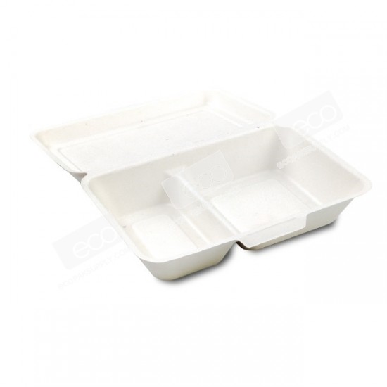 กล่องชานอ้อย/เยื่อไผ่ 2 ช่อง-1000 ml(50ชิ้น/แพค)
