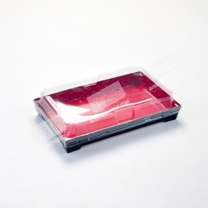 กล่องซูชิกระดาษ ลายแดง+ดำ พร้อมฝา PET ใส SKS20-12(50ชุด/แพค)