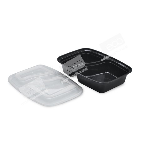 กล่องอาหาร PPดำ พร้อมฝา 2 ช่อง 850ml SZ/WL-6828 (50 ชุด/แพค)