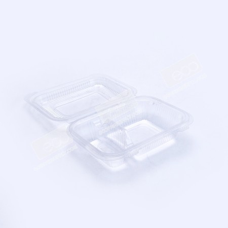 กล่องอาหาร PP ใส 2 ช่อง 650 กรัม (FPC) ฝาในตัว 21g (25 ชิ้น/แพค)