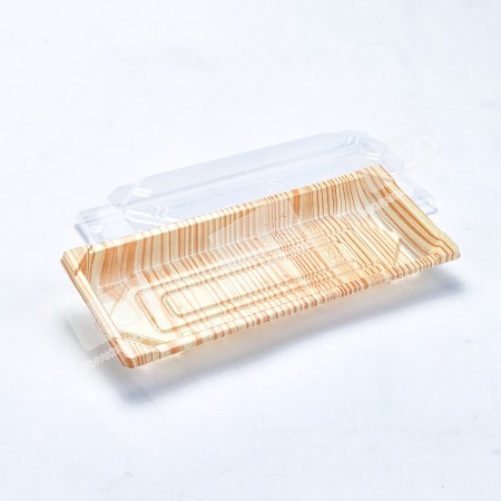 กล่องอาหารญี่ปุ่น HIPS ลายไม้+ฝาใส OPS #811 wood (50ชุด/แพค)