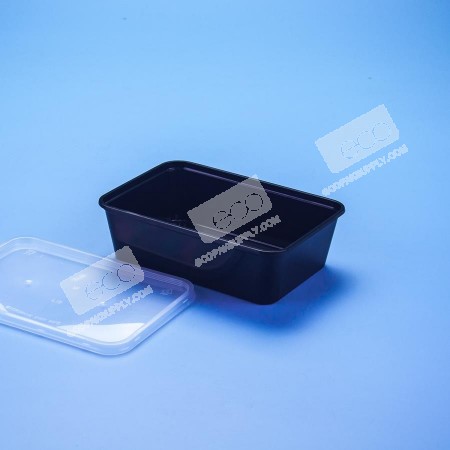 กล่องอาหาร PP ดำ 750 ml + ฝา (SK-750M โลโก้ดำ) (50 ชุด/แพค)