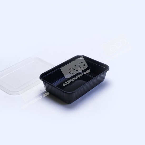 กล่องอาหาร PP ดำ 650 ml + ฝา PP (25 ชุด/แพค)