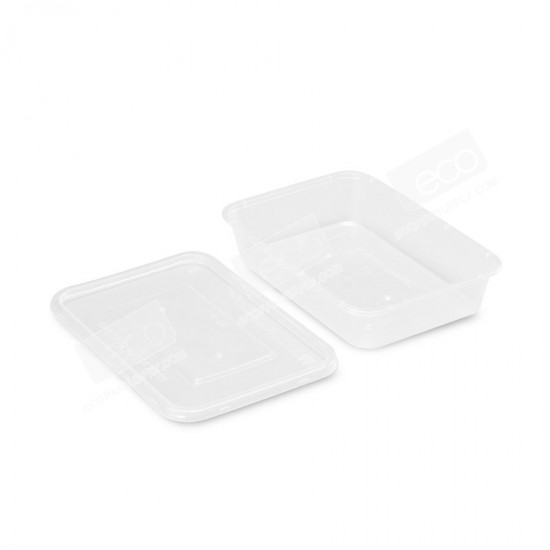 กล่องอาหาร PP ใส 500 ml (G-500 โลโก้แดง) พร้อมฝา (25 ชุด/แพค)