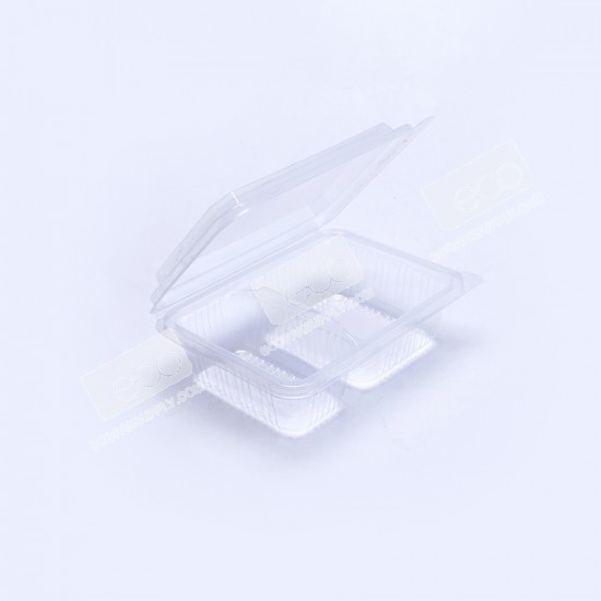 กล่องอาหาร PP ใส 2 ช่อง 650 กรัม (NPP) ฝาในตัว (25 ชิ้น/แพค)