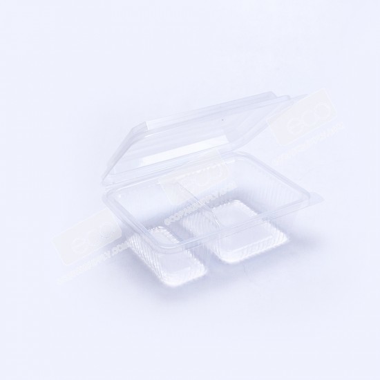 กล่องอาหาร PP ใส 2 ช่อง 750 กรัม (NPP) ฝาในตัว (25 ชิ้น/แพค)