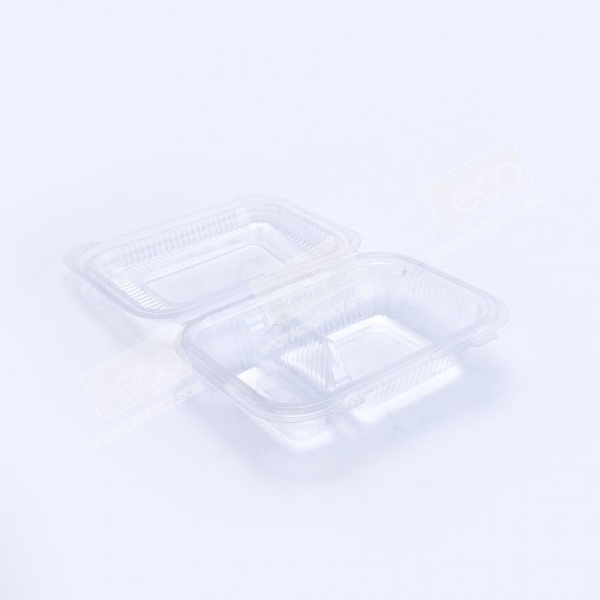 กล่องอาหาร PP ใส 2 ช่อง 650 กรัม (FPC) ฝาในตัว 21g (25 ชิ้น/แพค)