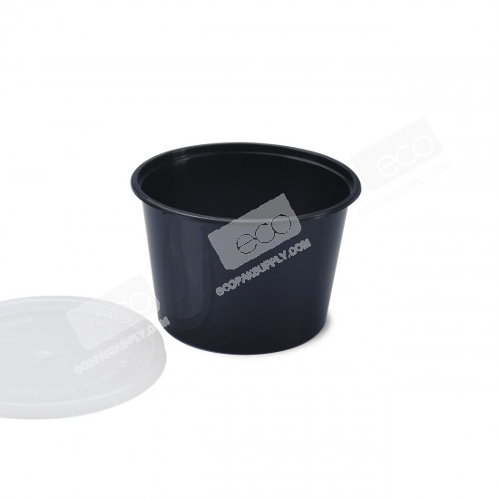 กล่องอาหารทรงกลม PP ดำ 540 ml (SK-20) (25 ชุด/แพค)