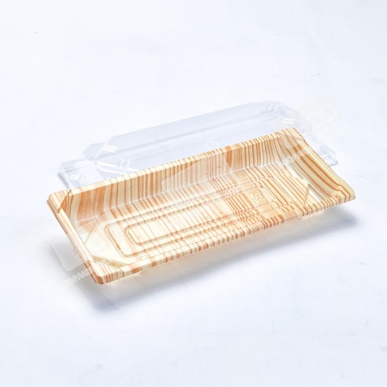 กล่องอาหารญี่ปุ่น HIPS ลายไม้+ฝาใส OPS #811 wood (50ชุด/แพค)