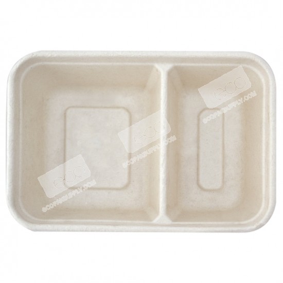 [ซื้อ1แถม1] ถาดชานอ้อย 600 มล. 2ช่อง (ไม่รวมฝา)(50ชิ้น/แพค)