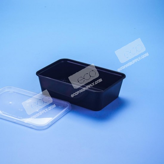 กล่องอาหาร PP ดำ 750 ml + ฝา (SK-750M โลโก้ดำ) (50 ชุด/แพค)